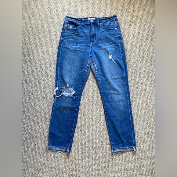 MADEWELL THE HIGH-RISE SLIM BOYFRIEND JEANS DISTRESSED HOLES 29 - Picture 2 of 9